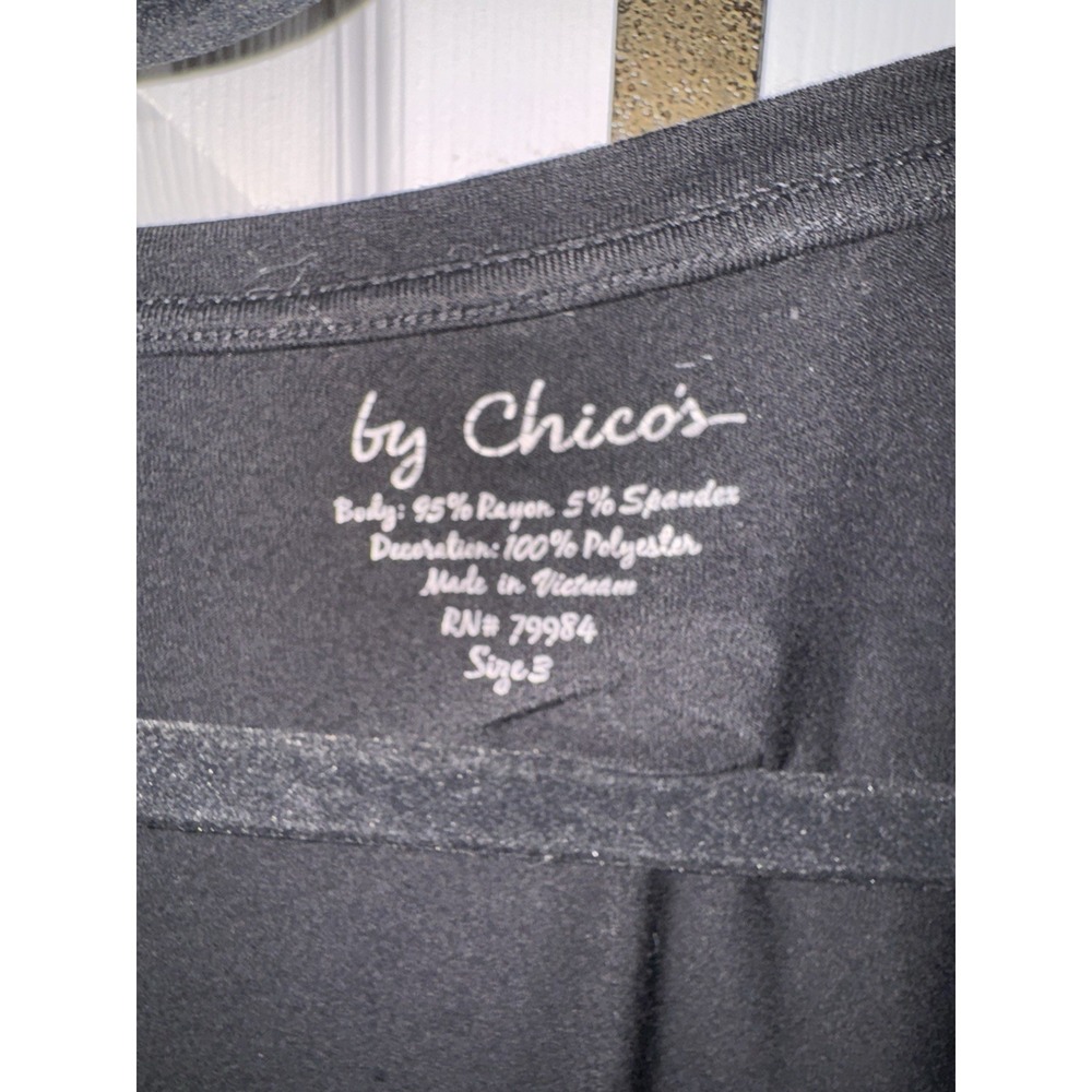 Chico's Black/Ecru Tiered Stripe Short Sleeve Top‎ Size 3 (16-18) XL Raw Edge - Picture 2 of 7